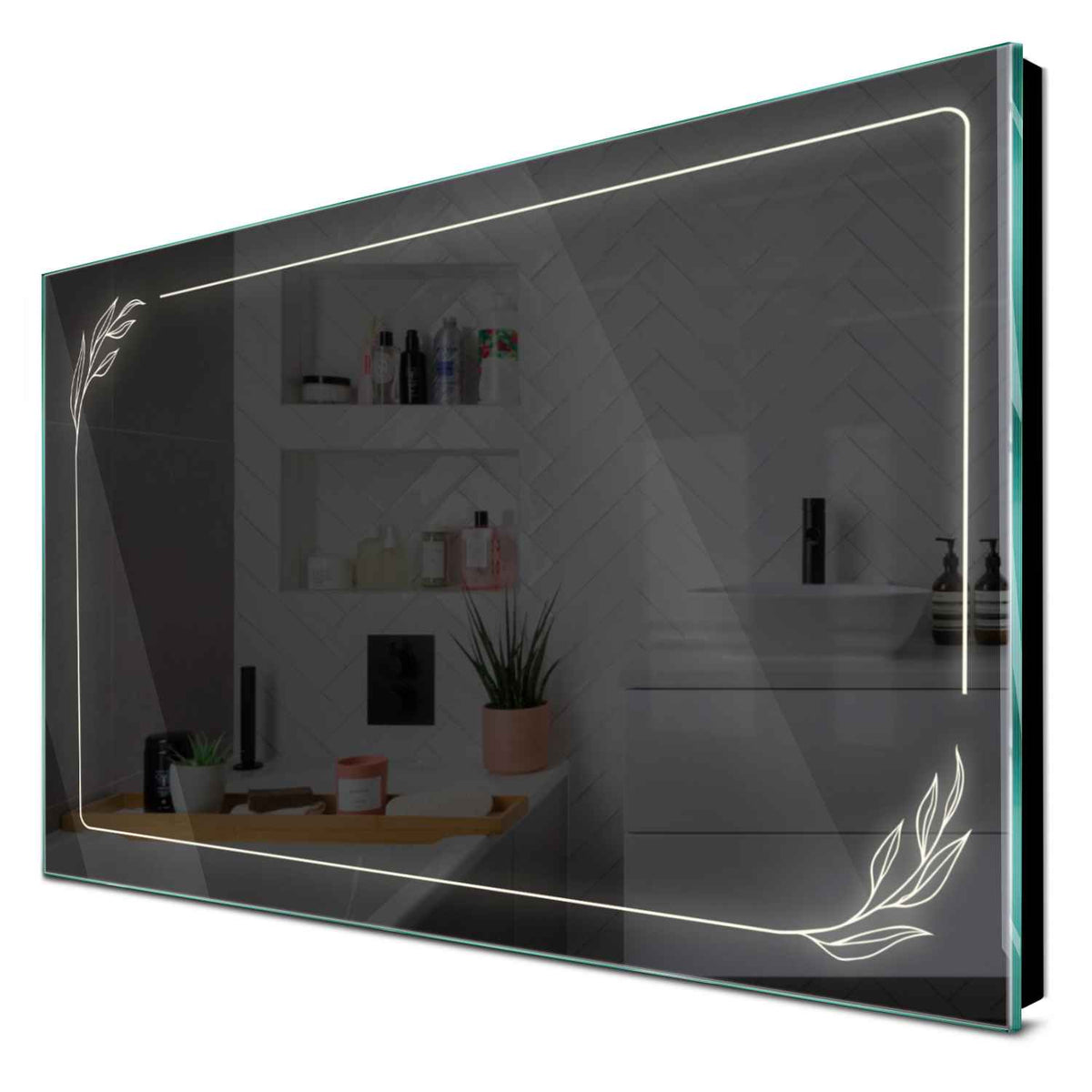 Specchio LED Rettangolare | Controllo tramite interruttore a muro | Luce bianca neutra - Reyze Serie Good Vibes Modello 1