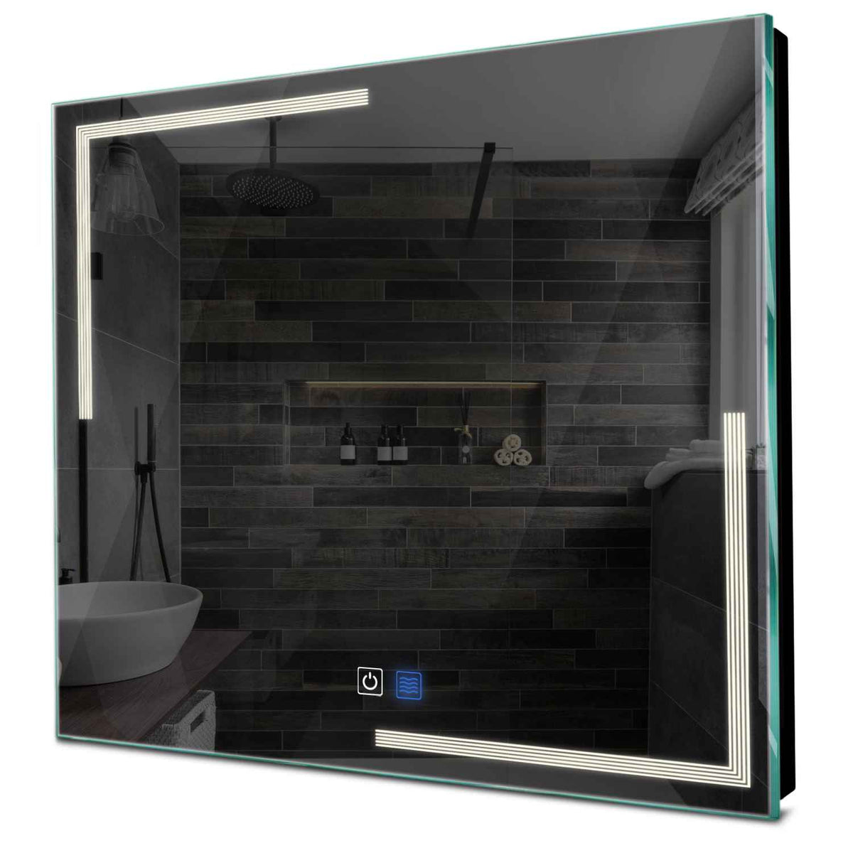 Specchio LED Quadrato | Pulsanti touch | Funzione anti-appannamento | Luce bianca neutra - Reyze Serie Minimal Modello 2