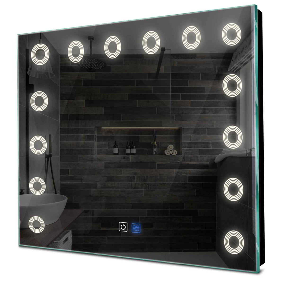 Specchio LED Quadrato | Pulsanti touch | Funzione anti-appannamento | Luce bianca neutra - Reyze Serie Minimal Modello 4