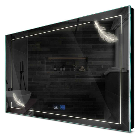 Specchio LED Rettangolare | Pulsanti touch | Funzione anti-appannamento | Luce bianca neutra - Reyze Serie Good Vibes Modello 2