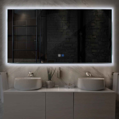 Specchio LED Rettangolare | Pulsanti touch | Funzione anti-appannamento | Luce bianca fredda - Reyze Serie Ambient Modello 1