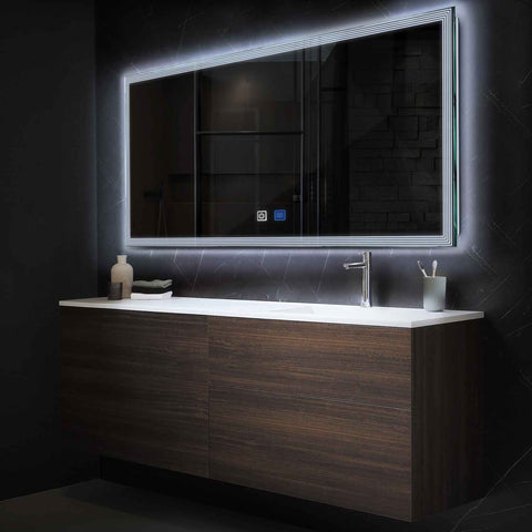 Specchio LED Rettangolare | Pulsanti touch | Funzione anti-appannamento | Luce bianca fredda - Reyze Serie Edge Modello 1