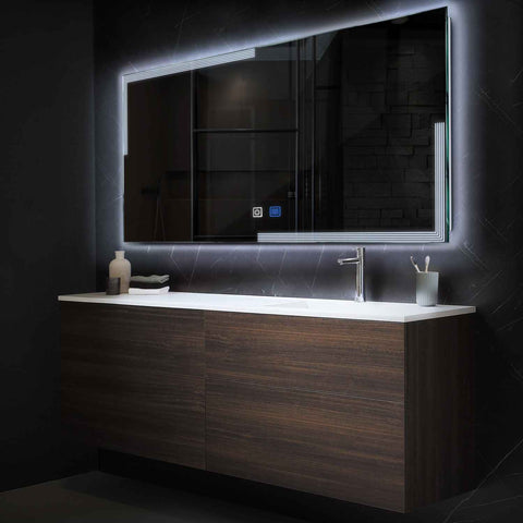 Specchio LED Rettangolare | Pulsanti touch | Funzione anti-appannamento | Luce bianca fredda - Reyze Serie Edge Modello 2