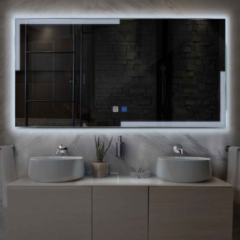 Specchio LED Rettangolare | Pulsanti touch | Funzione anti-appannamento | Luce bianca fredda - Reyze Serie Edge Modello 2