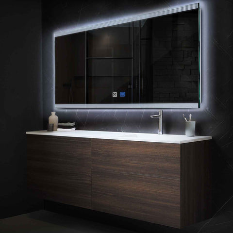 Specchio LED Rettangolare | Pulsanti touch | Funzione anti-appannamento | Luce bianca fredda - Reyze Serie Edge Modello 8