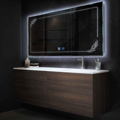 Specchio LED Rettangolare | Pulsanti touch | Funzione anti-appannamento | Luce bianca fredda - Reyze Serie Good Vibes Modello 1