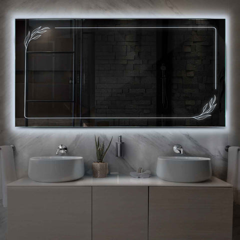 Specchio LED Rettangolare | Controllo tramite interruttore a muro | Luce bianca fredda - Reyze Serie Good Vibes Modello 1