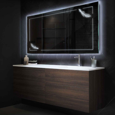 Specchio LED Rettangolare | Controllo tramite interruttore a muro | Luce bianca fredda - Reyze Serie Good Vibes Modello 2