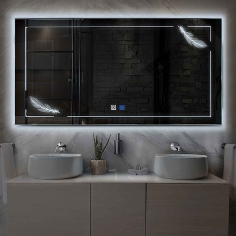 Specchio LED Rettangolare | Pulsanti touch | Funzione anti-appannamento | Luce bianca fredda - Reyze Serie Good Vibes Modello 2