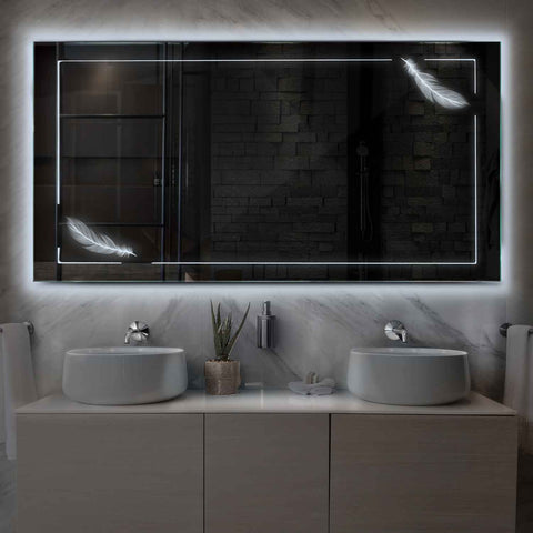 Specchio LED Rettangolare | Controllo tramite interruttore a muro | Luce bianca fredda - Reyze Serie Good Vibes Modello 2