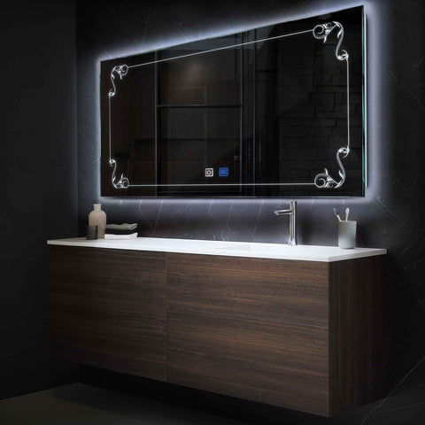 Specchio LED Rettangolare | Pulsanti touch | Funzione anti-appannamento | Luce bianca fredda - Reyze Serie Good Vibes Modello 5