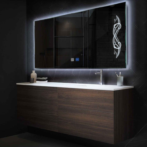 Specchio LED Rettangolare | Pulsanti touch | Funzione anti-appannamento | Luce bianca fredda - Reyze Serie Good Vibes Modello 6