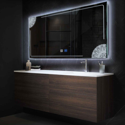Specchio LED Rettangolare | Pulsanti touch | Funzione anti-appannamento | Luce bianca fredda - Reyze Serie Good Vibes Modello 7