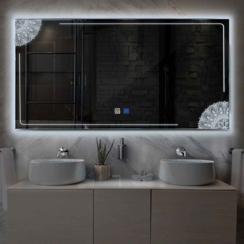 Specchio LED Rettangolare | Pulsanti touch | Funzione anti-appannamento | Luce bianca fredda - Reyze Serie Good Vibes Modello 7