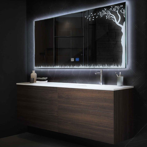 Specchio LED Rettangolare | Pulsanti touch | Funzione anti-appannamento | Luce bianca fredda - Reyze Serie Good Vibes Modello 8