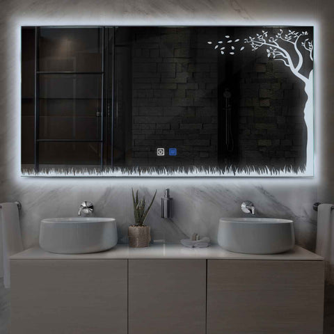 Specchio LED Rettangolare | Pulsanti touch | Funzione anti-appannamento | Luce bianca fredda - Reyze Serie Good Vibes Modello 8