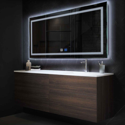 Specchio LED Rettangolare | Pulsanti touch | Funzione anti-appannamento | Luce bianca fredda - Reyze Serie Minimal Modello 1