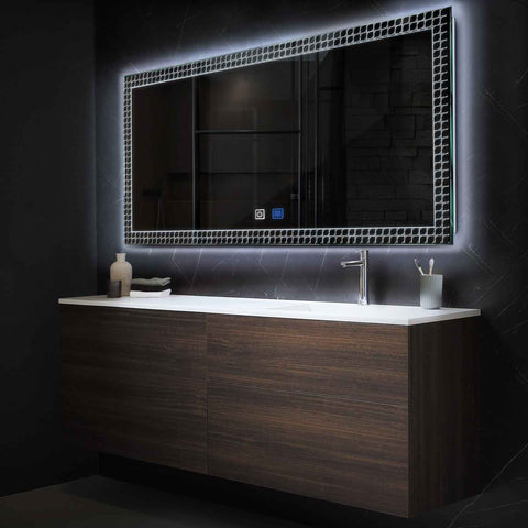 Specchio LED Rettangolare | Pulsanti touch | Funzione anti-appannamento | Luce bianca fredda - Reyze Serie Official Modello 3