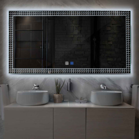 Specchio LED Rettangolare | Pulsanti touch | Funzione anti-appannamento | Luce bianca fredda - Reyze Serie Official Modello 3