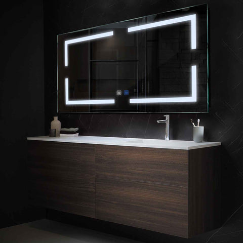 Specchio LED Rettangolare | Pulsanti touch | Funzione anti-appannamento | Luce bianca fredda - Reyze Serie Salono Modello 2