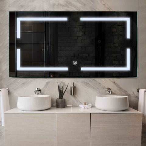 Specchio LED Rettangolare | Pulsante touch | Luce bianca fredda - Reyze Serie Salono Modello 2