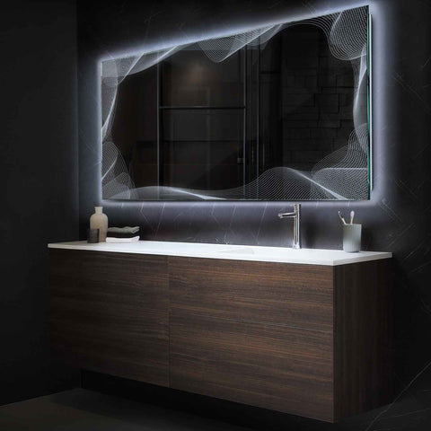 Specchio LED Rettangolare | Controllo tramite interruttore a muro | Luce bianca fredda - Reyze Serie Simetria Modello 3