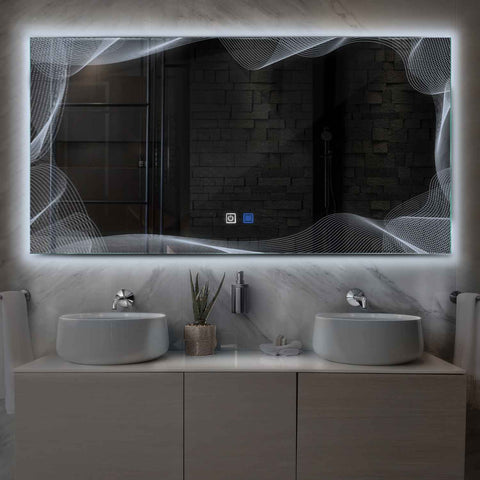 Specchio LED Rettangolare | Pulsanti touch | Funzione anti-appannamento | Luce bianca fredda - Reyze Serie Simetria Modello 3