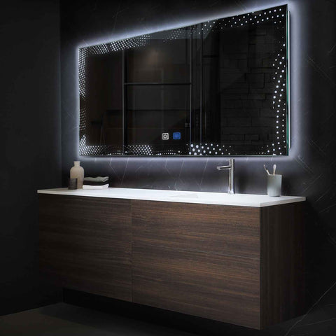 Specchio LED Rettangolare | Pulsanti touch | Funzione anti-appannamento | Luce bianca fredda - Reyze Serie Simetria Modello 8