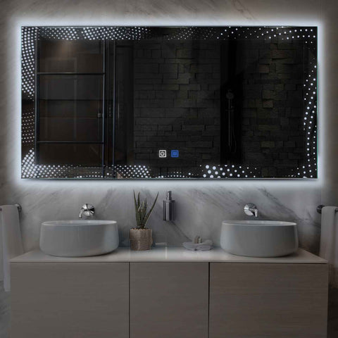 Specchio LED Rettangolare | Pulsanti touch | Funzione anti-appannamento | Luce bianca fredda - Reyze Serie Simetria Modello 8
