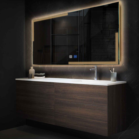 Specchio LED Rettangolare | Pulsanti touch | Funzione anti-appannamento | Luce bianca calda - Reyze Serie Edge Modello 2