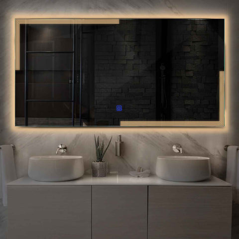 Specchio LED Rettangolare | Pulsante touch | Luce bianca calda - Reyze Serie Edge Modello 2
