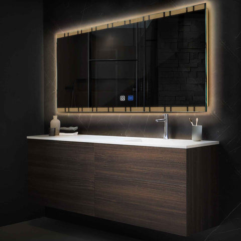Specchio LED Rettangolare | Pulsanti touch | Funzione anti-appannamento | Luce bianca calda - Reyze Serie Edge Modello 3