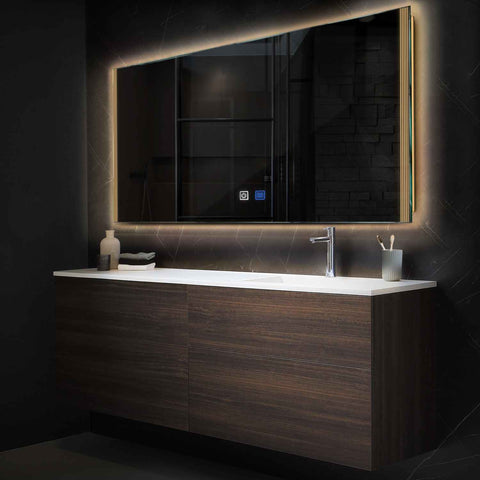Specchio LED Rettangolare | Pulsanti touch | Funzione anti-appannamento | Luce bianca calda - Reyze Serie Edge Modello 7