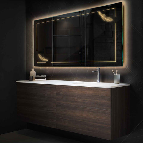 Specchio LED Rettangolare | Controllo tramite interruttore a muro | Luce bianca calda - Reyze Serie Good Vibes Modello 2