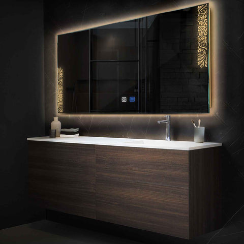 Specchio LED Rettangolare | Pulsanti touch | Funzione anti-appannamento | Luce bianca calda - Reyze Serie Good Vibes Modello 4