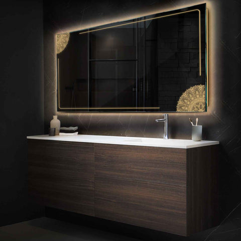 Specchio LED Rettangolare | Controllo tramite interruttore a muro | Luce bianca calda - Reyze Serie Good Vibes Modello 7