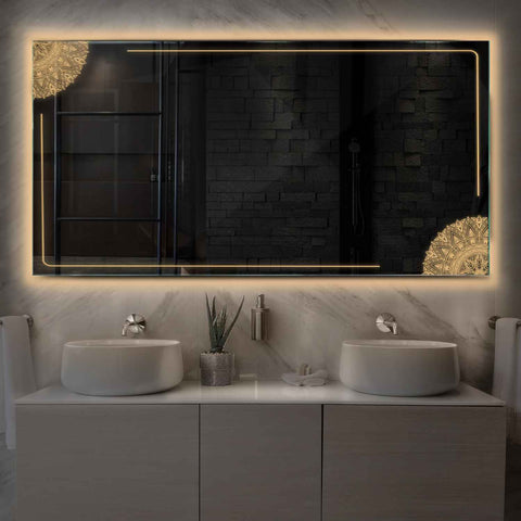 Specchio LED Rettangolare | Controllo tramite interruttore a muro | Luce bianca calda - Reyze Serie Good Vibes Modello 7