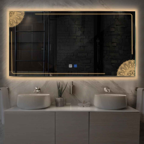 Specchio LED Rettangolare | Pulsanti touch | Funzione anti-appannamento | Luce bianca calda - Reyze Serie Good Vibes Modello 7