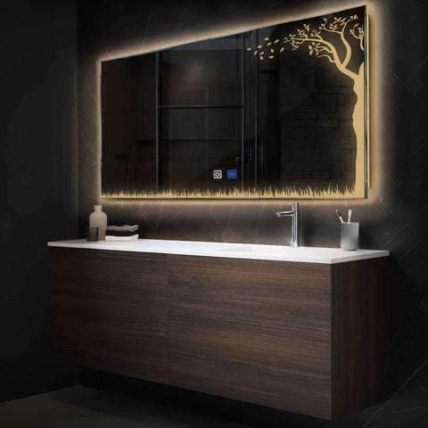 Specchio LED Rettangolare | Pulsanti touch | Funzione anti-appannamento | Luce bianca calda - Reyze Serie Good Vibes Modello 8