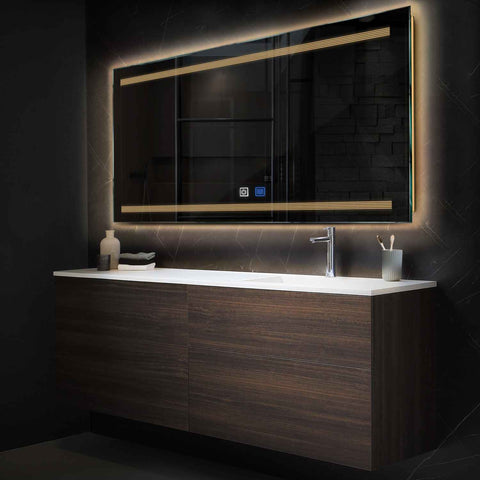 Specchio LED Rettangolare | Pulsanti touch | Funzione anti-appannamento | Luce bianca calda - Reyze Serie Minimal Modello 8