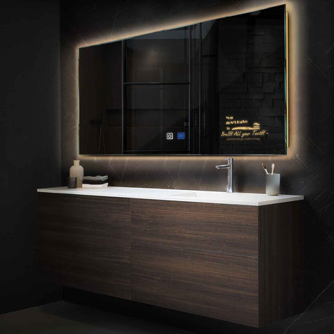 Specchio LED Rettangolare | Pulsanti touch | Funzione anti-appannamento | Luce bianca calda - Reyze Serie Motivated Modello 3