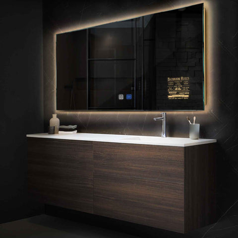 Specchio LED Rettangolare | Pulsanti touch | Funzione anti-appannamento | Luce bianca calda - Reyze Serie Motivated Modello 5