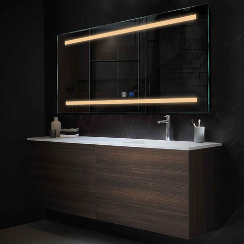 Specchio LED Rettangolare | Pulsanti touch | Funzione anti-appannamento | Luce bianca calda - Reyze Serie Salono Modello 4