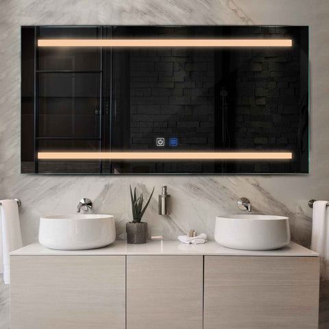 Specchio LED Rettangolare | Pulsanti touch | Funzione anti-appannamento | Luce bianca calda - Reyze Serie Salono Modello 4