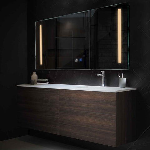 Specchio LED Rettangolare | Pulsanti touch | Funzione anti-appannamento | Luce bianca calda - Reyze Serie Salono Modello 5