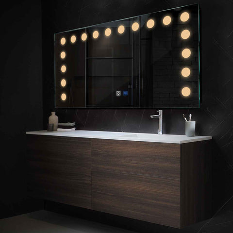 Specchio LED Rettangolare | Pulsanti touch | Funzione anti-appannamento | Luce bianca calda - Reyze Serie Salono Modello 6