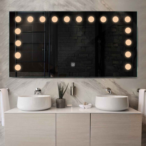Specchio LED Rettangolare | Pulsante touch | Luce bianca calda - Reyze Serie Salono Modello 6