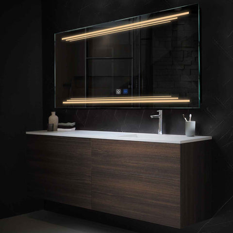 Specchio LED Rettangolare | Pulsanti touch | Funzione anti-appannamento | Luce bianca calda - Reyze Serie Salono Modello 7