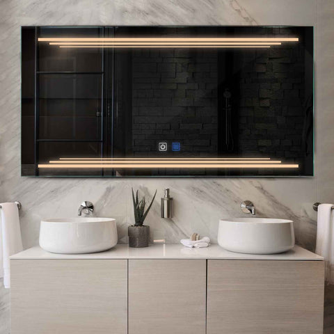 Specchio LED Rettangolare | Pulsanti touch | Funzione anti-appannamento | Luce bianca calda - Reyze Serie Salono Modello 7