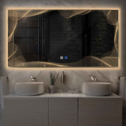 Specchio LED Rettangolare | Pulsanti touch | Funzione anti-appannamento | Luce bianca calda - Reyze Serie Simetria Modello 3